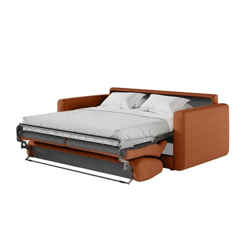 Canapé Convertible Couchage 140x190cm Matelas 17cm Velours Terracotta