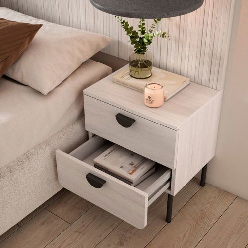 Table De Chevet 2 Tiroirs Blanc 55×40×34 Cm