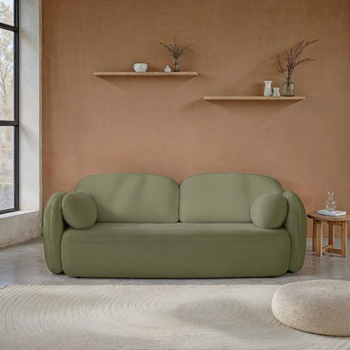 Canapé Droit Convertible En Tissu 3 Places Vert Kaki
