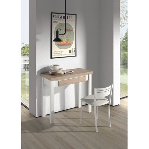 Table De Cuisine Extensible Portefeuille Mélamine Chêne‑Blanc L40/80