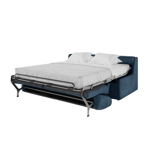Canapé Convertible Couchage 140x190cm Tissu Bleu Foncé Matelas 13cm