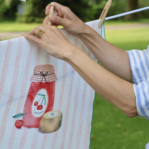 Torchon En Coton Rouge, Rose Et Vert 50x70