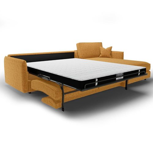 Canapé D'angle Droit Convertible 4 Places En Velours Texturé Moutarde