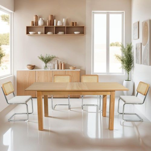 Table À Manger Extensible Effet Bois 6/8 Personnes, Piètement Bois