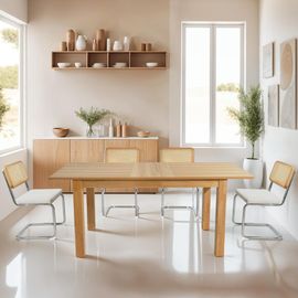 Table À Manger Extensible Effet Bois 6/8 Personnes, Piètement Bois