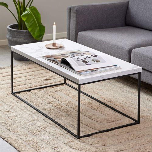 Table Basse En Effet Marbre Et Métal 110x55cm - Blanc