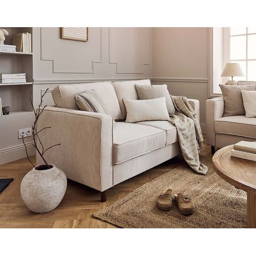 Canapé Droit 2 Places En Velours Côtelé Beige