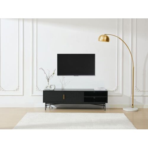 Meuble TV effet bois noir et doré