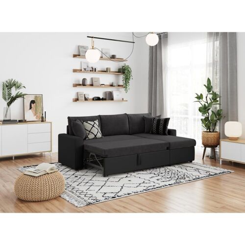 Canapé d'angle convertible coffre marron en simili microfibre - Noir