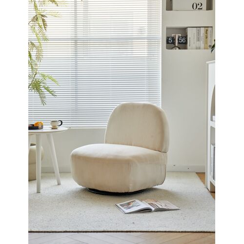 Fauteuil de salon pivotant en velours côtelé beige