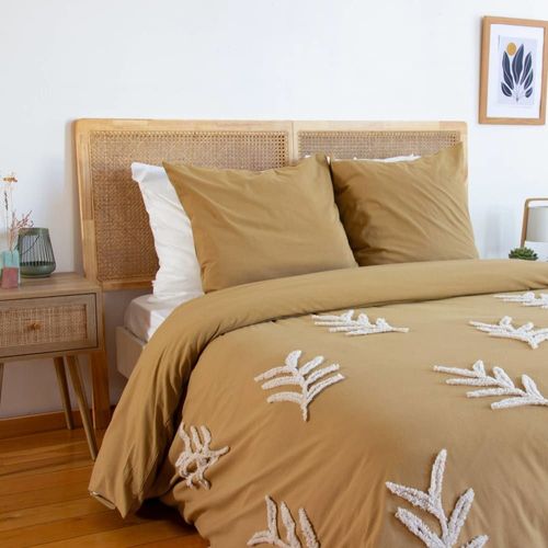 Parure De Lit Coton Lavé 2 Places Moutarde 240 X 220 Cm