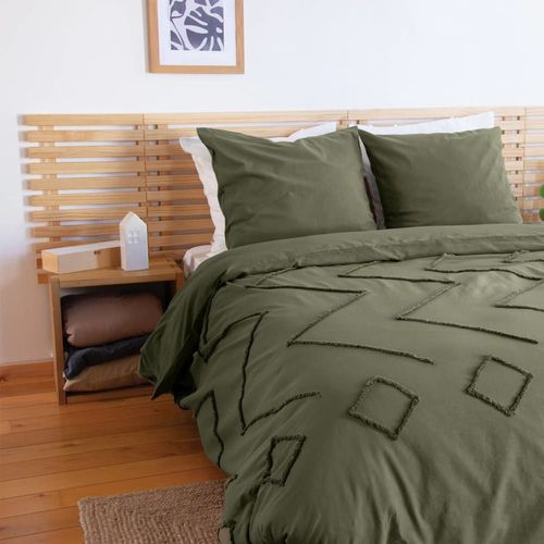 Parure De Lit Coton Lavé 2 Places Vert 240 X 220 Cm