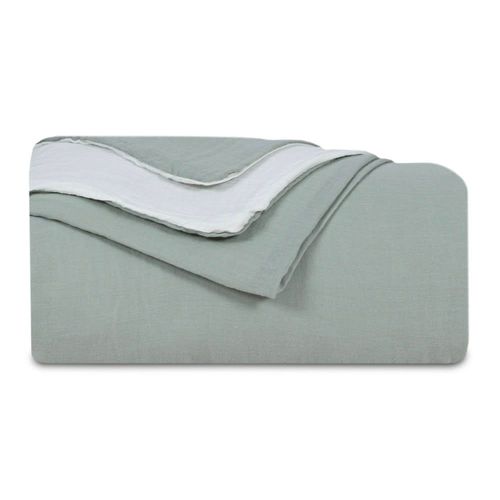 Housse De Couette Réversible Gaze De Coton Vert Sauge/Écru 220x240 Cm