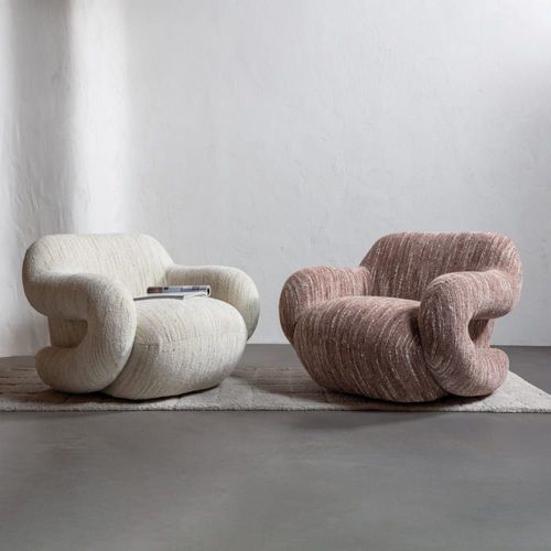 Fauteuil En Chenille Vieux Rose