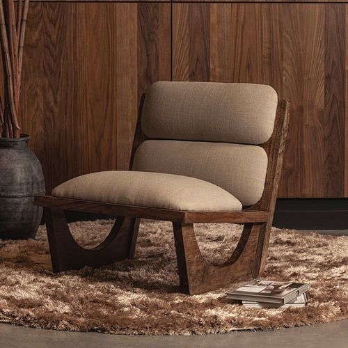 Fauteuil En Bouclé Et Bois Beige