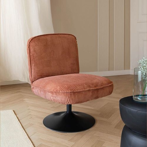 Fauteuil Pivotant En Velours Terracotta Et Pied En Métal Noir