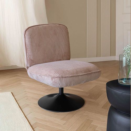 Fauteuil Pivotant En Velours Rose Et Pied En Métal Noir