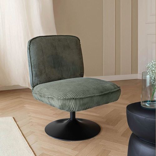 Fauteuil Pivotant En Velours Vert Et Pied En Métal Noir