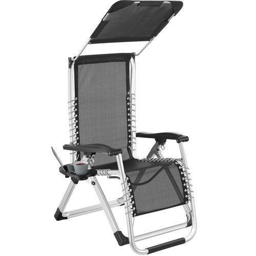 Chaise Longue Pliable Avec Pare-Soleil Et Reposes-Pieds Gris Clair