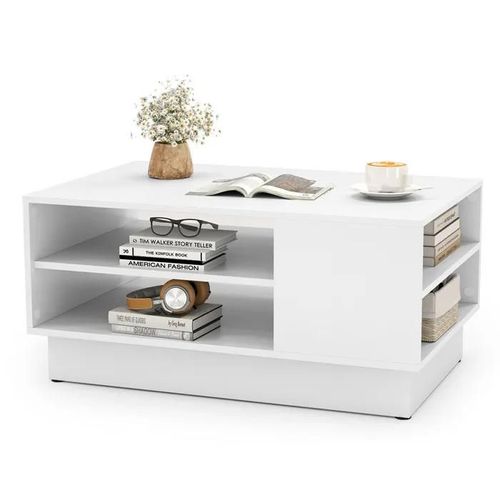 Table Basse Rectangulaire Costway, 2 Étagères De Rangement Ouverte, Table Moderne 86 X 56 X 41 Cm, Pour Salon Chambre Bureau, Blanc
