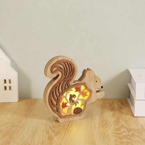 Objets décoratifs en bois créatifs pour la fête des récoltes, sculptures sur bois lumineuses pour la maison, objets décoratifs en forme d'écureuil