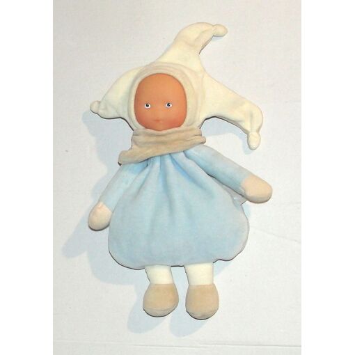 Doudou lutin COROLLE poupée rose écharpe rayée fleur 25 cm