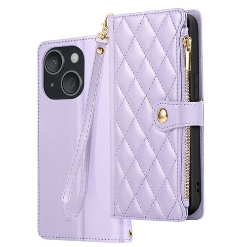Étui Portefeuille pour iPhone 15 Texturé avec Support Vidéo et Porte-cartes Lavande