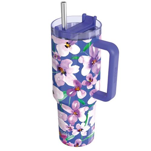 Gobelet Isotherme 1200 Ml Avec Paille À Motif Floral Quokka Violet