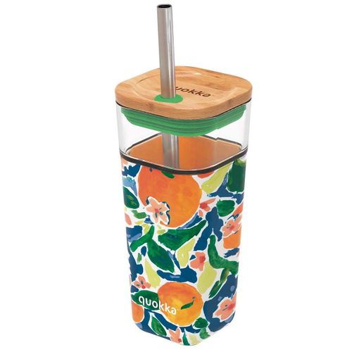Gobelet En Verre 540 Ml À Motif Fruits Oranges Avec Paille Inox Quokka Multicolore