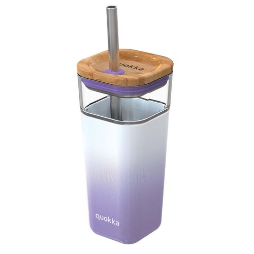 Gobelet En Verre 540 Ml Avec Paille Inox Et Couvercle Bambou Quokka Lilas