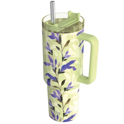 Gobelet Isotherme 1200 Ml Avec Paille Au Décor Floral Matcha Quokka Vert