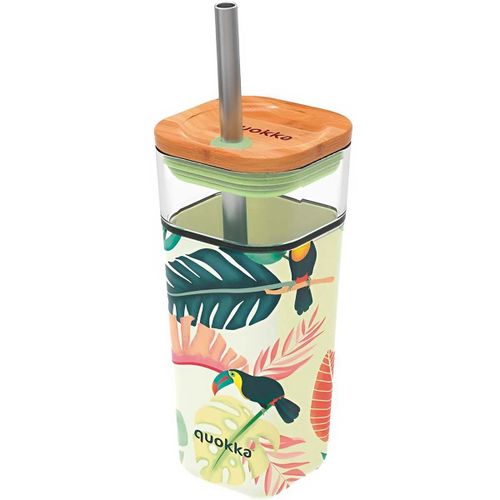 Gobelet En Verre 540 Ml Avec Paille À Motif Toucans Tropicaux Quokka Multicolore