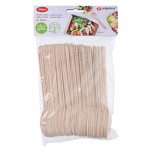 Lot De 50 Cuillères Naturelles En Bois Jetables 16 Cm Alpina Beige