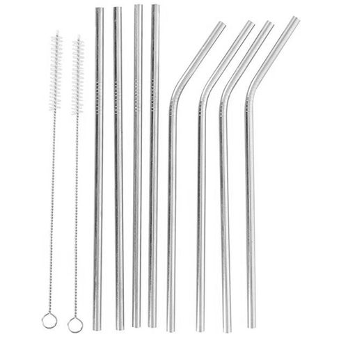 Pailles En Métal Avec Brosses De Nettoyage 10 Pièces Réutilisables Écologiques Alpina Argent