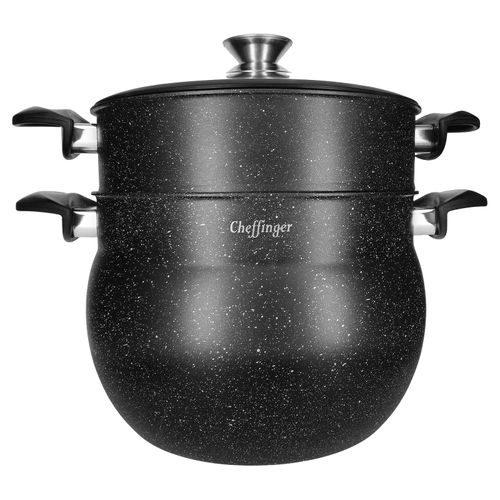 Marmite À Couscous À Vapeur Intérieur Antiadhésif Et Revêtement Effet Marbre 6l Cheffinger Noir