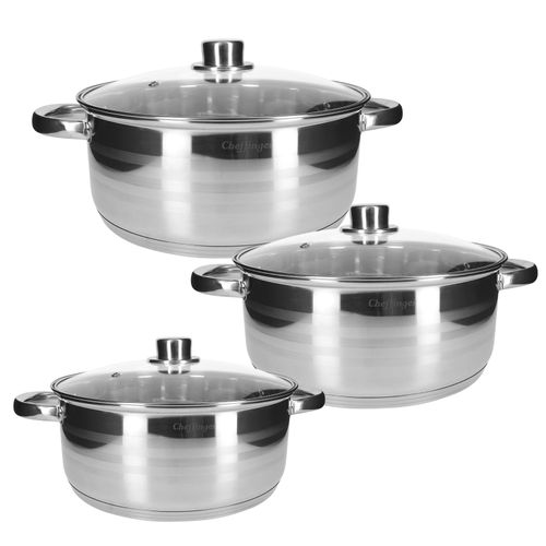 Ensemble De 3 Marmites 26 / 28 / 30 Cm En Inox Avec Poignées Et Couvercles Cheffinger Gris