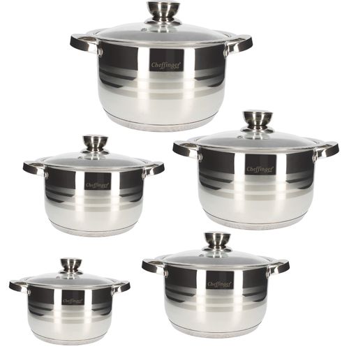 Ensemble De 5 Marmites 16/18/20/22/24 Cm En Inox Avec Poignées Et Couvercles Cheffinger Argent