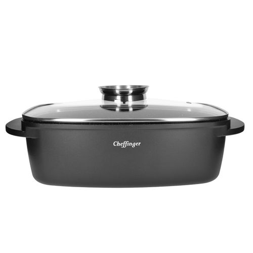 Plat À Rôtir Rectangulaire 32 Cm Revêtu En Marbre Avec Couvercle En Verre Cheffinger Noir