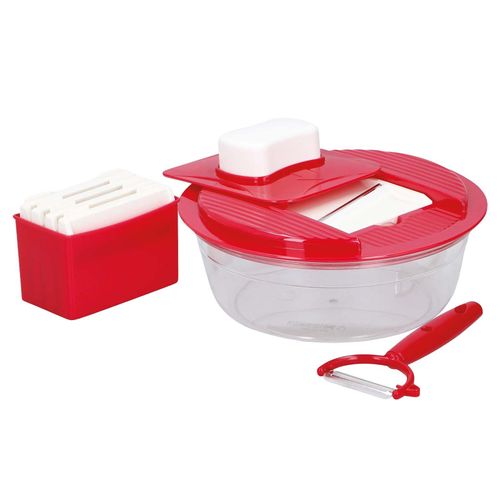 Râpe 7 En 1 Avec Récipient Éplucheur Multifonction 6 Lames Tranchant Alpina Rouge