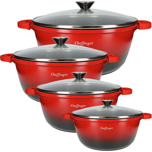 Lot De 4 Marmites Avec Revêtement Antiadhésif À Effet Marbre Et Antibactérien Cheffinger Rouge / Noir