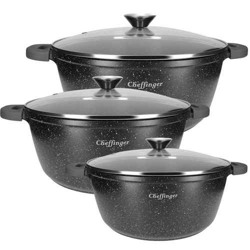 Lot De 3 Marmites Avec Revêtement Antiadhésif Et Antibactérien 24/28/32cm Cheffinger Noir