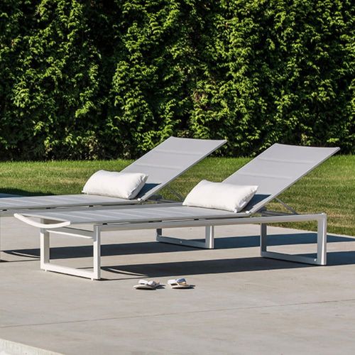 Duo Bain De Soleil En Aluminium Blanc Et Textilène Gris