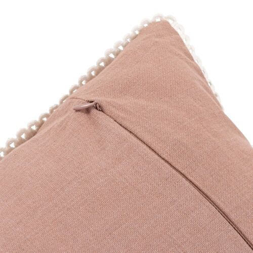 Housse De Coussin En Coton Biologique Rose Bordure Dentelle Écrue 40x40