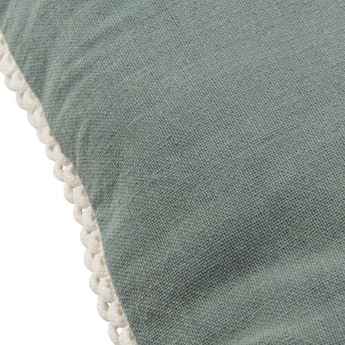 Housse De Coussin En Coton Biologique Bleu Gris Et Bordure Dentelle Écrue 40x40