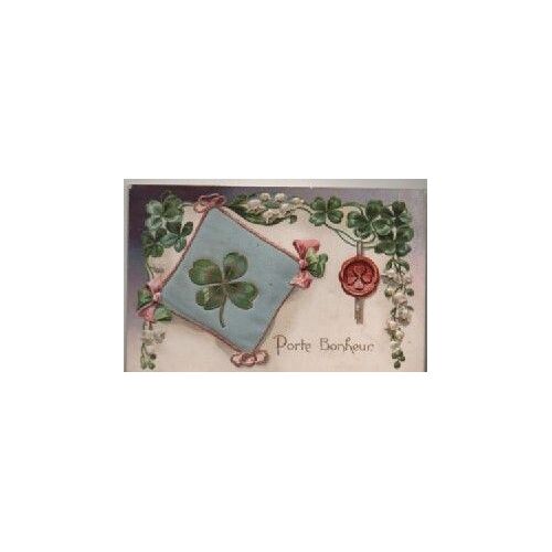 Cpa  Annee 1906 - Theme Fantaisie - Porte Bonheur - Trefle Pose Sur Coussin Facon Capitonne Reference Serie 6244/45 - Ecrite Et Timbree