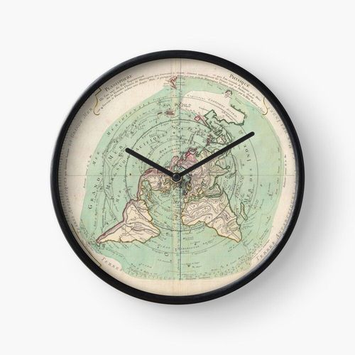 Horloge Murale Carte Terre Plate 'Planisphère Terrestre' 17ème Siècle 30cm Décoration Artistique pour Cheminée, Maison, Chambre et B