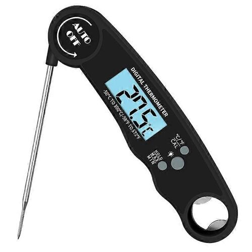Thermomètre À Viande Numérique 2024,Thermomètre Alimentaire À Lecture Instantanée Avec Écran Lcd Rétroéclairé,Sonde Longue Pliable Et Marche/Arrêt Automatique,Sonde De Thermomètre À Viande Pour 