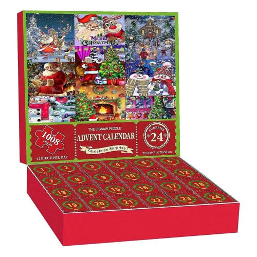 Calendrier de l'Avent de Noël 2023 Puzzle,Calendrier de l'Avent Puzzle 1008 Pièce 2023 Calendrier de Noël Homme Et Femme Père Noël Cadeau Puzzle-
