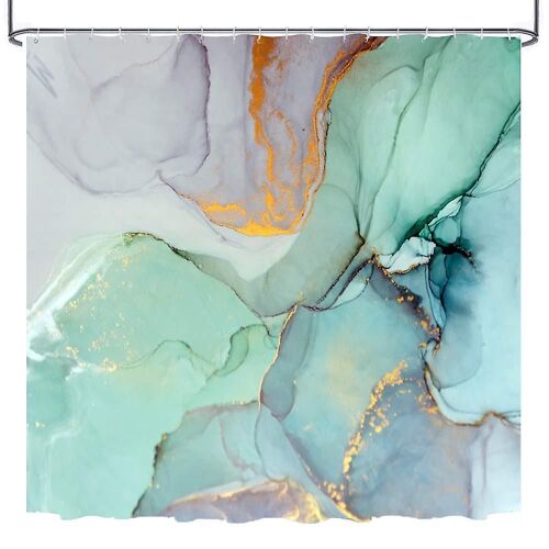 Rideaux de douche en marbre coloré pour ensembles de salle de bain Tissu avec 12 crochets Aquarelle Abstrait Encre Douleur
