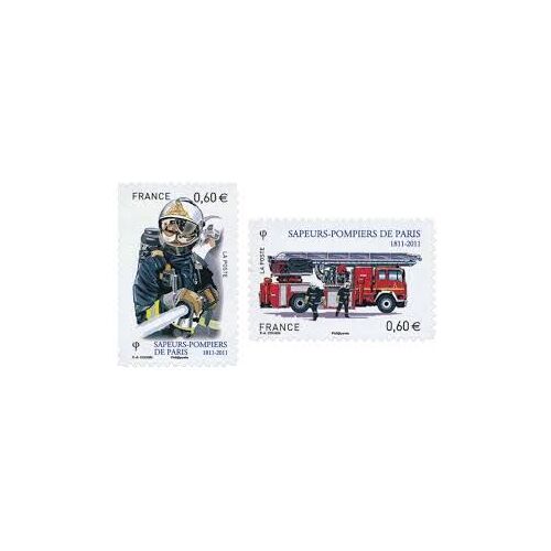 Bicentenaire De La Brigade Des Sapeurs-Pompiers De Paris La Paire : Pompier Avec Lance Et Camion Année 2011 Autoadhésifs N° 601 602 Yvert Et Tellier Luxe